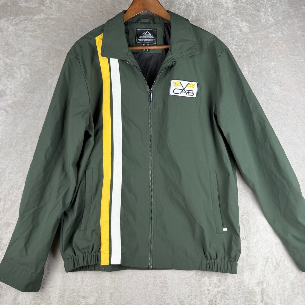 Outdoor Jacket Mens Medium Green Full Zip Racing Style Windbreaker CAB Patch